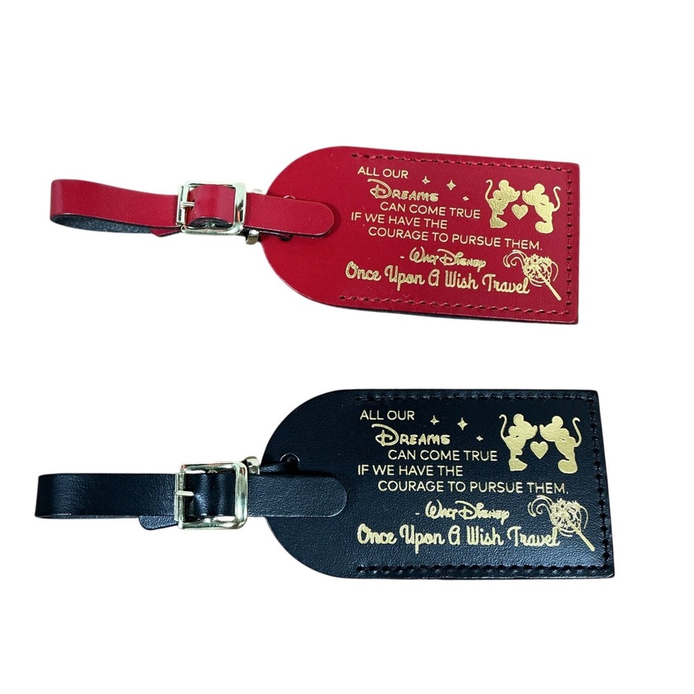 2 Walt Disney Luggage Tags Dreams Come True If We Have the ..... Red Black NWOT